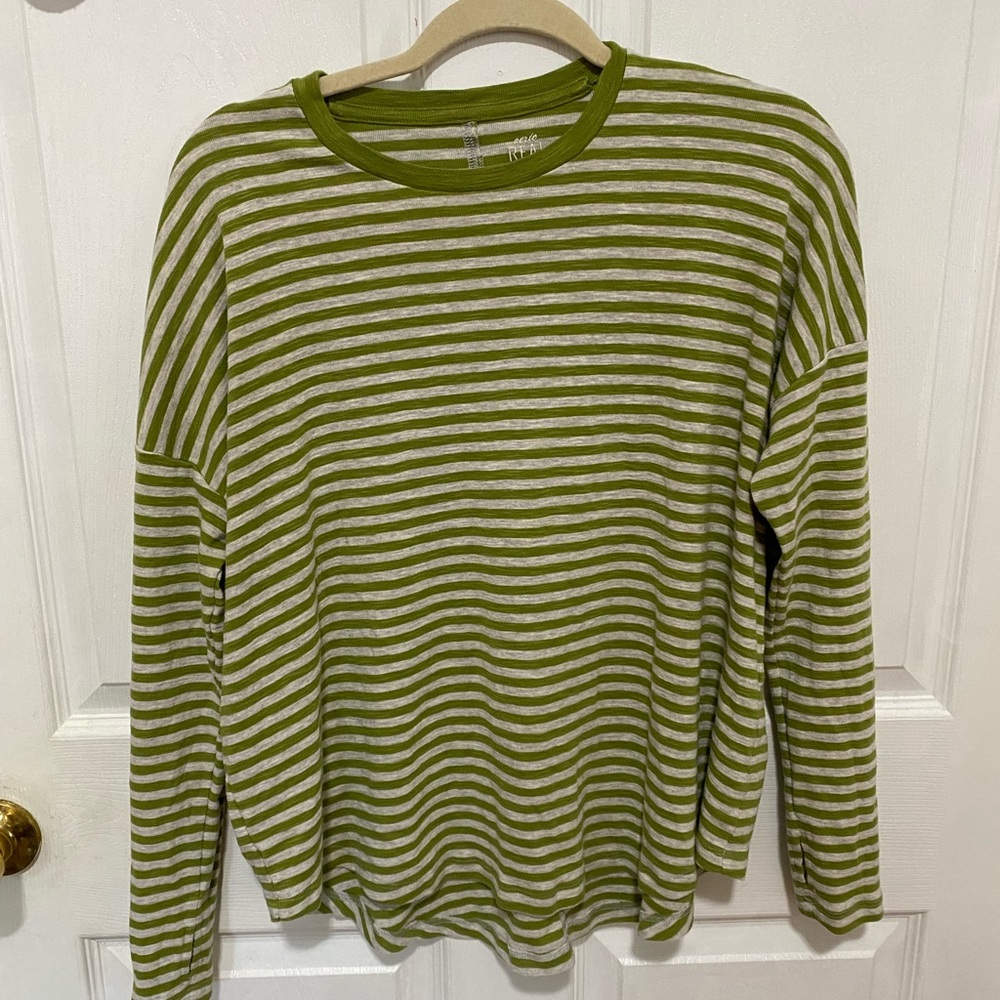 White and green striped long sleeve shirt